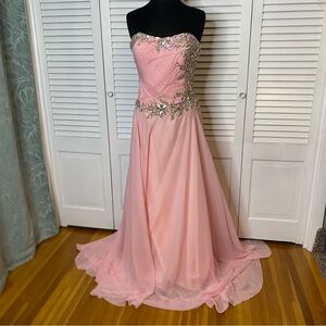 Kiss Kiss Formal | Elegant Pink Strapless Evening Gown | Size 12